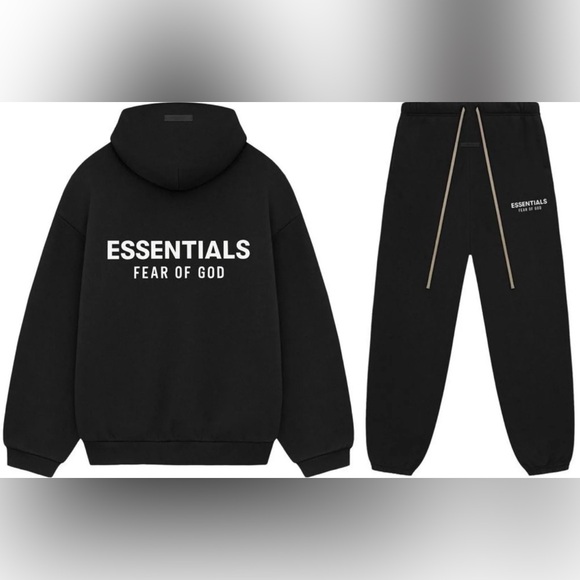 Essentials Fear of God Black Hoodie and Sweatpants Set